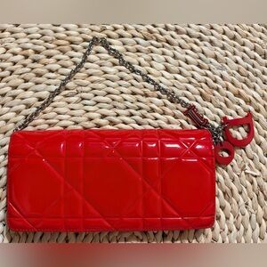 Dior Red Patent Leather Clutch with Chain